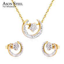 ASONSTEEL Bohemian Jewelry Sets	Girl Accessories Stainless Steel Gold/Silver Color Moon Star Pendant Necklace Party Gift Collier 2024 - buy cheap