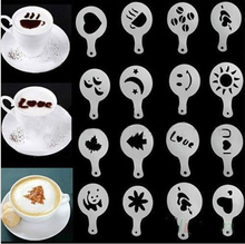 Molde do estêncil para leite e café, 16 peças, formas para barista, cappuccino, almofada de símbolos, ferramenta de molde de espanador e spray 2024 - compre barato