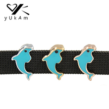 YUKAM Sliders Jewelry Silver Color Cute Animals Blue Dolphin Slide Charms Keeper for Stainless Steel Bracelet Accessories Making 2024 - buy cheap