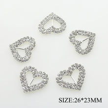 10 unids/lote de hebilla de diamantes de imitación de corazón de plata para mujer, deslizador de cinta, ropa para Tarjeta De Invitación De Boda, accesorios para artesanía del cabello, 26x23mm 2024 - compra barato