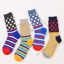 39-43 Brand Fashion Mens Dress Socks Combed Cotton Dots Strips Long Socks Chaussette homme 2024 - buy cheap