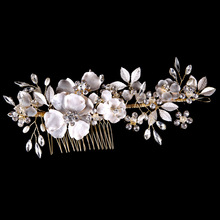 SLBRIDAL-peine para el pelo con diamantes de imitación dorados, hecho a mano, perlas de cristal, flor, boda, accesorios para el cabello, para damas de honor 2024 - compra barato