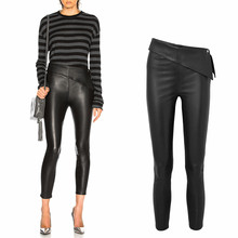 Fashion brand longer length water wash PU leather pencil pants female street punk raise hip ws thin leather pants wq214 dropship 2024 - buy cheap