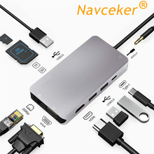 2023 USB HUB 10 in 1 Thunderbolt 3 Type C Adapter Dock 3 USB 3.0 Port 4K HDMI 1080P VGA RJ45 Gigabit Ethernet For Macbook Pro 2024 - buy cheap