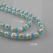 Joyería de perlas únicas, joyería de perlas de 120cm de largo, cuentas de cristal azul de 4mm, 7-8mm, collar de perlas de agua dulce de Color blanco barroco 2024 - compra barato