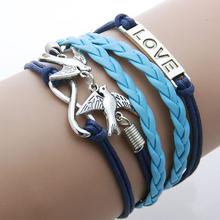 Vintage 2018 Love Birds Rudder 8 Wax Cords Multilayer Braided Bracelets Link Chain Silver Plated Bracelets Women Jewelry Ab058 2024 - buy cheap