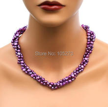 Collar de perlas de agua dulce para dama de honor, conjunto de joyería, Color púrpura, 3 hebras, recién llegado 2024 - compra barato