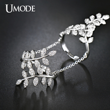 UMODE Olive Branch Finger Rings Micro CZ White Gold Color With Chain Jewelry for Women Bague Femme Female Ring Bijoux UR0266 2024 - buy cheap