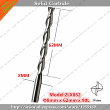 8mm*62mm,5pcs,Free shipping 2 Flutes End Mill,CNC machine milling Cutter,Solid carbide woodworking tool,PVC,MDF,Acrylic,wood 2024 - buy cheap