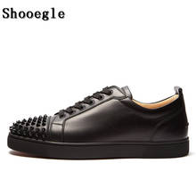SHOOEGLE Men Luxury Spikes Style Shoes Rivets Casual Leather Platform Sneakers Mens Low-Top Lace-up High Quality Motorcycle Shoe 2024 - buy cheap