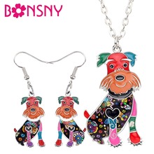 Bonsny Enamel Alloy Happy Schnauzer Dog Earrings Necklace Collar Cute Animal Jewelry Sets For Women Girls Pet Lovers Accessories 2024 - buy cheap