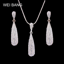 Romantic Drop Pattern Crystal Earrings Necklace Set Silver Color Chain Jewelry Sets Wedding Jewelry Valentine's Gift 2024 - buy cheap