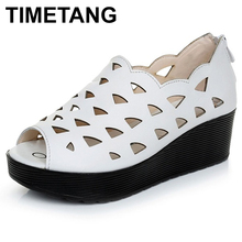 TIMETANG  Summer Women Sandals Casual Peep Toe genuine leather Shoes Lady Platform Wedges Sandals Shoes Woman 2024 - buy cheap