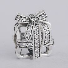 Winter Pave CZ Openwork Christmas Gift Box Beads 925 Sterling Silver Fine Jewelry Fits Pandora bracelets DIY Accessories 2024 - buy cheap