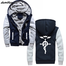 Fullmetal alquimista logotipo impressão cosplay traje inverno estilo grosso jaqueta moletom para homens com capuz harajuku 2024 - compre barato