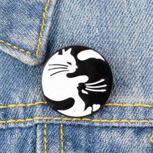 Exquisite Creative punk style Yin Yang Cat Pins Black White Two Cats Hugging Brooches Yin yang Badge Cat Jewelry Free Delivery 2024 - buy cheap