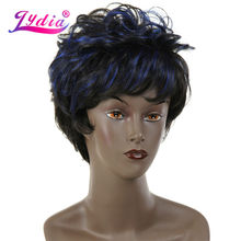 Lydia Synthetic Wigs For Black Women Mix Color FT2/Blue Short Nature Wavy Kanekalon African American Wig 2024 - buy cheap