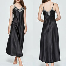 New Women V-neck Satin Silk Lace Lingerie Night Dress Nightgown Sleepwear Black Pink Red 2024 - buy cheap