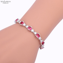 ROLILASON Estilo Romântico Nova Chegada Rose Red Crystal Prata Zircon Pulseiras Saúde Níquel e Chumbo Moda jóias TBS972 2024 - compre barato