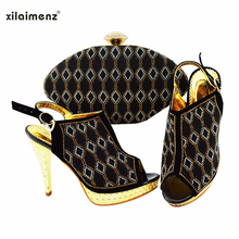 Zapatos italianos de zapatos y Bolsa en Italia para mujer, calzado de Color negro con bolsa a juego, tacones altos para súper fiesta de boda 2024 - compra barato