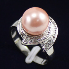 4 colors wholesale beautiful design 10 mm lady's pink/brown/green/gray shell pearl  silver plated ring(#7.8.9) 2024 - buy cheap