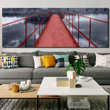 Современные пейзажные плакаты и принты, настенная Картина на холсте, декоративные картины с красным железным мостом для гостиной, Декор без рамки 2024 - купить недорого