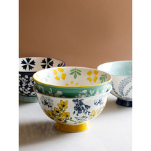 6 inch ceramic bowls thick under glazed floral printed noodles rice tall porcelain bowl blue blue green yellow kitchen cutlery 2024 - buy cheap