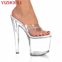 Zapatos de tacón alto de diamantes de imitación para mujer, de 20cm Stilettos, Sexy, a la moda, de cristal, zapatillas de verano transparentes hechas a mano 2024 - compra barato