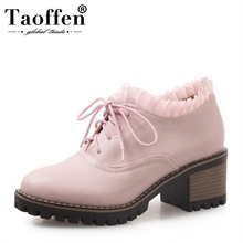 TAOFFEN Size 33-43 High Heels Shoes Women Fashion Platform Ruffles Pumps Round Toe Concise Office Lady Daily Footwear 2024 - buy cheap