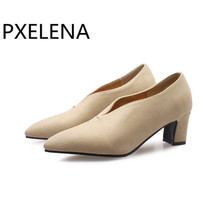 PXELENA High Heel Glove Grandma Shoes Women Pointed Toe Faux Suede Slip On Pumps Ladies Office Career Fashioon Footwear Female 2024 - buy cheap