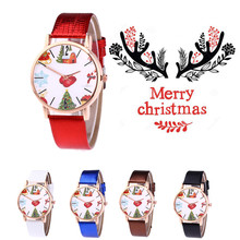 Рождественский узор повседневные женские часы модные кварцевые часы наручные часы с кожаным ремешком подарок Relogio Feminino Saat Montre Femme 2024 - купить недорого