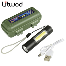 Светодиодный мини-фонарик litwod z201518 Q5 & COB 2000 лм, водонепроницаемый переносной фонарь со встроенным аккумулятором, 3 режима, для кемпинга 2024 - купить недорого