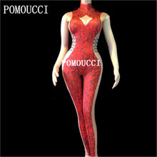 2020 Women's New Red 3D Printed Long Sleeve Sexy Jumpsuit Female Singer Dance Costume Stage Nightclub Birthday Show Bodysuit 2024 - buy cheap