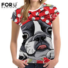 FORUDESIGNS Kawaii t-shirt Women tshirts Boston Terrier 3D Printing T shirt Ladies Clothes Short Sleeve Tops Tee Shirts Casual 2024 - buy cheap