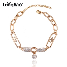 LongWay Luxury Jewelry Woman Bracelets & Bangles Gold Color Chain Crystal Rhinestone Ball Beands Charm Bracelet SBR140219 2024 - buy cheap