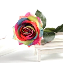 Цветные искусственные шелковые цветы, радужные розы на ощупь, свадебное украшение для дома, декор для комнаты, имитация цветов, ветки, 10 шт. 2024 - купить недорого