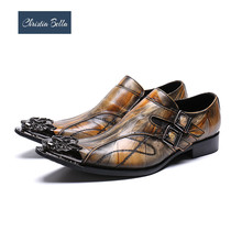 Bela sapato masculino de couro genuíno, de metal, sapatos de negócios, plus size, sapatos formais para casamento 2024 - compre barato