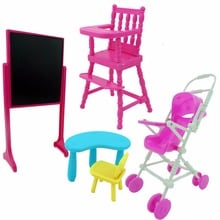 3 Nursery Classroom Furniture = 1 Blackboard Stool +1 Feeding High Chair +1 Baby Stroller for Barbie Kelly Doll House Accessorie 2024 - buy cheap