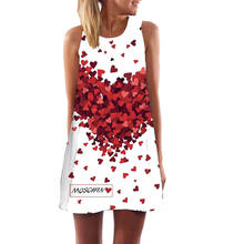 Women Short Dress New Red Hearts Print Sleeveless Summer Dress A-line Casual Loose White Chiffon Dresses Vestidos Verano 2018 2024 - buy cheap