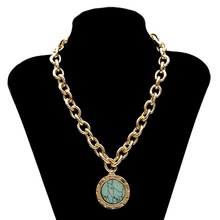 Punk Heavy Gold Color Chain Necklace for Women Fashion Marble Texture Round Pendant Necklaces Statement Party Jewelry XR2048 2024 - buy cheap