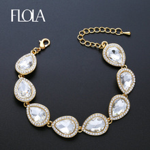 FLOLA Teardrop Gold Crystal Wedding Bracelets Gold Womens Charm Bracelet for Women Bride Wedding Accessories Fine Jewelry brtj71 2024 - buy cheap