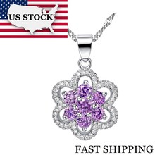 USA STOCK Uloveido Women's Flower Necklaces Crystal Jewelry Purple Pendant Necklace Cubic Zirconia Female Gift Suspension T489 2024 - buy cheap