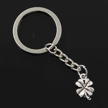 New Fashion Men 30mm Keychain DIY Metal Holder Chain Vintage Lucky Irish Four Leaf Clover 17x11mm Silver Color Pendant Gift 2024 - buy cheap