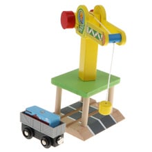 Набор деревянных игрушечных поездов для дошкольников, строительные блоки, комплекты для игр, моторики, гусеничный кран и грузовой автомобиль 2024 - купить недорого