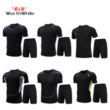 WorthWhile 2 Pcs/Set Sports Tracksuit Men Compression Running Suit Jogging Clothes T Shirt Pants Gym Fitness Workout Tights Set 2024 - buy cheap