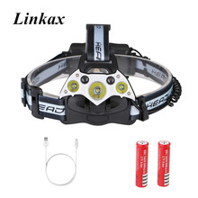 Powerful 3*CREE XML T6 LED+2*Red XPE LED Headlamp 8000LM  USB Charger Head Flashlight 18650 Head Lantern For Hunting Fishing 2024 - buy cheap
