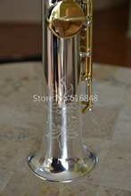 Saxofone soprano prateado com estojo, instrumento de saxofone com chaves prateadas e douradas de latão com ponta reta b (b) 2024 - compre barato