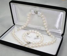 Оптовая продажа> 8-9 мм белый Akoya культивированный жемчуг ожерелье браслет серьги набор 2024 - купить недорого