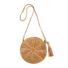 LJL-Rattan Crochet Straw Woven Basket Bali Handbag Round Circle Crossbody Shopper Beach Tote Bag 2024 - buy cheap