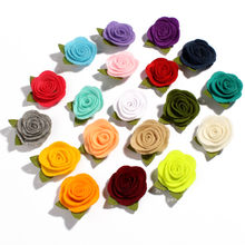 60PCS 5CM Felt Nonwovens Fabric Flower With Green Leaves For Headband Cute Rolled Rose Hair Flowers For Apparel Accessories 2024 - buy cheap